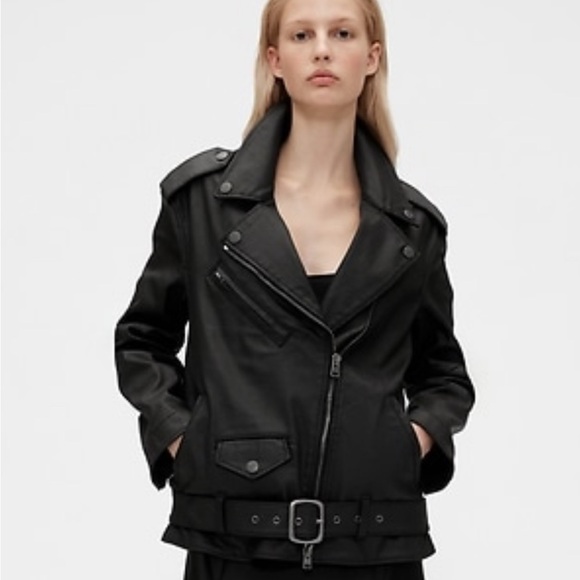 NWT Gap Studio Coated Denim Moto Jacket